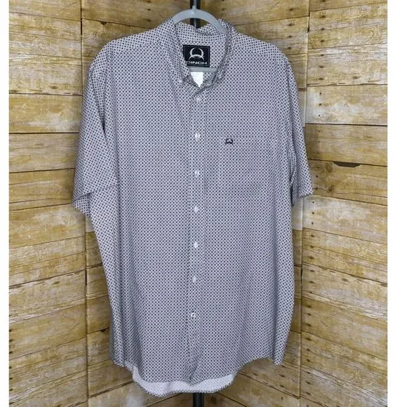 CINCH ARENA FLEX RED WHITE AND BLUE GEOMETRIC PRINT BUTTON DOWN SHIRT SZ. LARGE - Picture 3 of 5